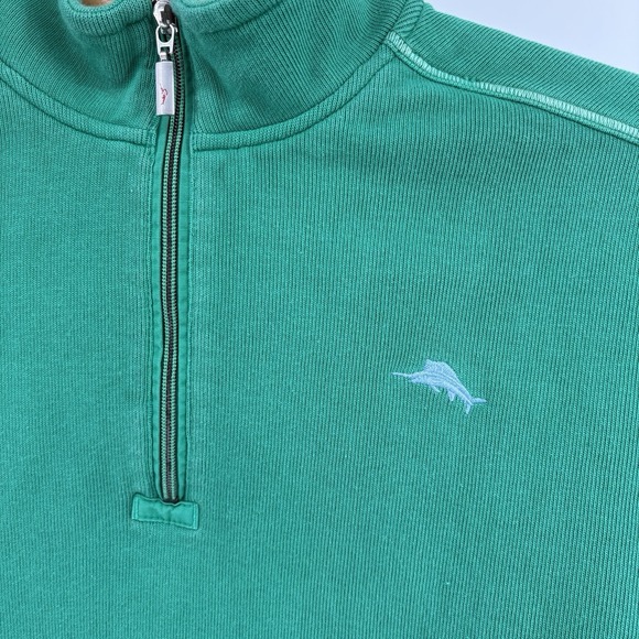 Tommy Bahama Relax Embroidered Marlin Mens Size XL 1/4 Zip Pullover Green - Picture 3 of 16